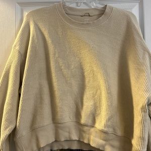 Aerie Beige Ribbed Cropped Oversized Crewneck Sweater Size XS